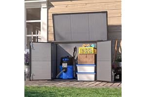 U-MAX Resin Outdoor Storage Cabinet 23 Cu.Ft Box Weatherproof, Plastic Trash Can Storage Shed, Waterproof Horizontal Sheds & 