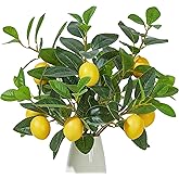 Heleze 3 Pcs Artificial Lemons Tree Branches - Faux Greenery Stems Realistic Lemon Branch with Lifelike Leaves Fake Lemon Plant for Home, Dining Table, Kitchen Decor 18 Inch