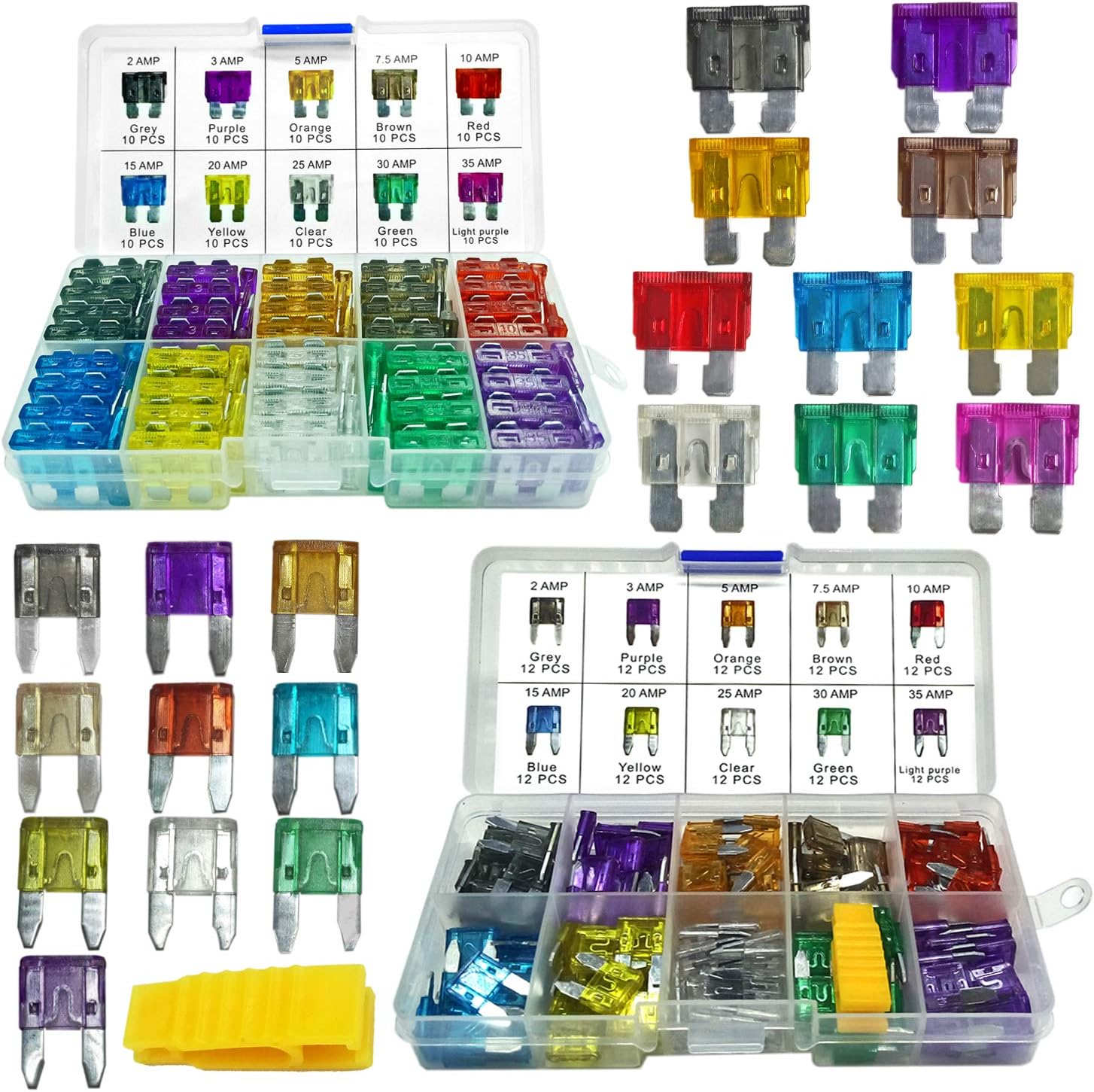 220PCS Car Blade Fuses Assortment Kit - MuHize Automotive Standard & Mini (2A/3A/5A/7.5A/10A/15A/20A/25A/30A/35A) Assorted Fuse with Puller Tool, Replacement Car RV SUV Truck Camper Fuses: Automotive