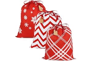 HRX Package 100% Cotton Gift Bags Drawstring 20x16 inch, 3pcs Christmas Wrapping Sacks Cloth Pouches for Xmas Presents Party Favor