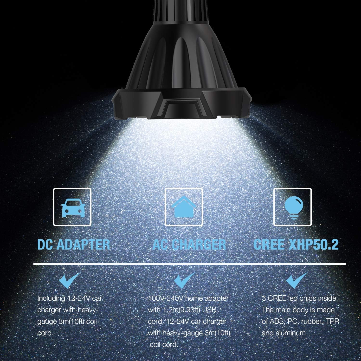 GOODSMANN Spotlight Boat Spotlight Hand Held Spot Lights Marine Rechargeable 4000 Lumen Hunting Cree Led Flashlight with Detachable Red Light Filter, Wall and Car Charger, Adjustable Clamp - - 