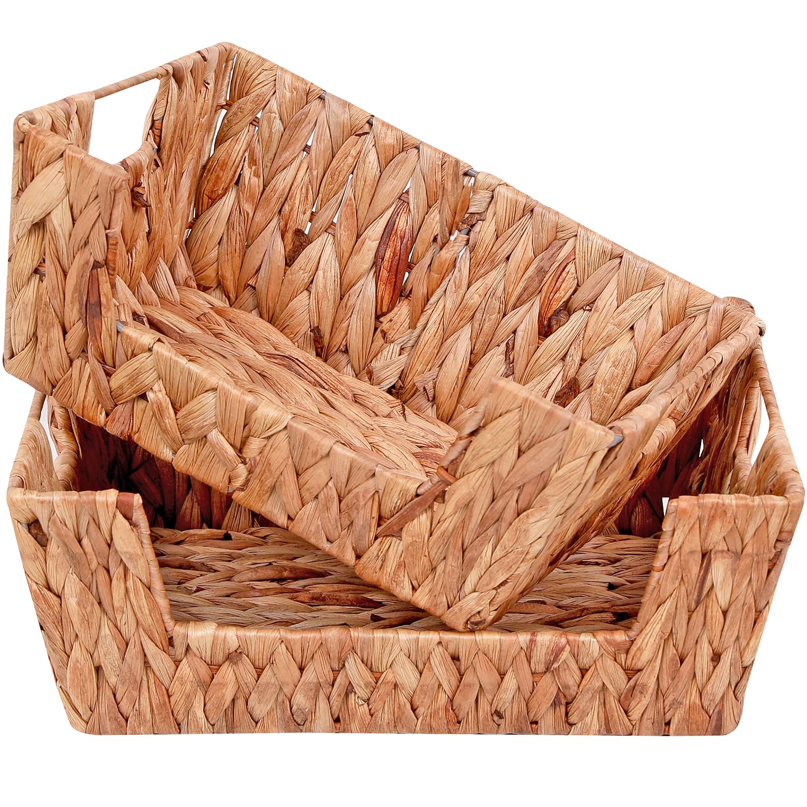 Photo 1 of Water Hyacinth Baskets Wicker Baskets for Storage Pantry Baskets Organizing,Toilet Paper Basket with Built-in Handles,Handwoven Wicker Baskets for Shelves Storage,Set of 2 Pcs
