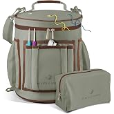 Hearth &amp; Harbor Crochet Bag Organizer &ndash; Durable Knitting Bag, Yarn Organizer for Accessories and Supplies, Canvas Yarn Holder, Crochet Carrying Case with Accessories Pouch, Storage Organizer &ndash; Green