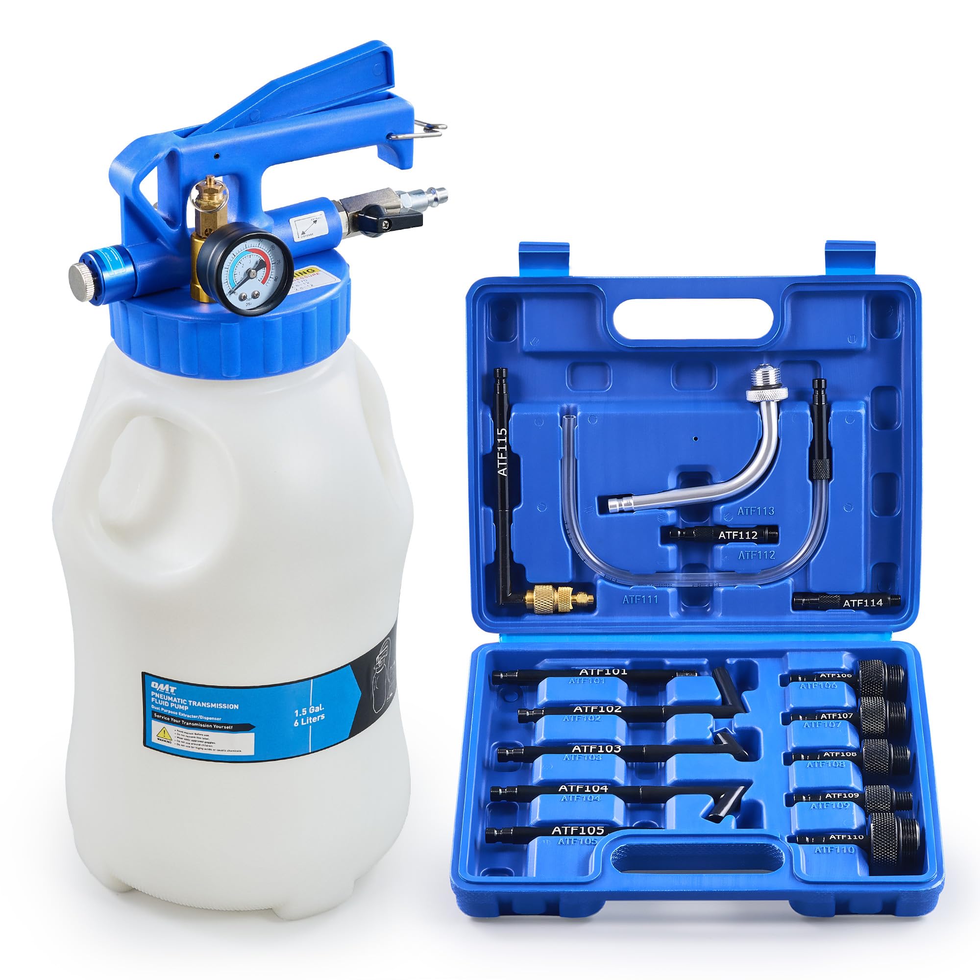 Photo 1 of Orion Motor Tech Oil Extractor Pump and Dispenser Tool Kit, 6L Pneumatic Transmission Fluid Bleeder Set, 1.6 gal 2 Way Vacuum Fluid Evacuator and Filler Oil Change Kit 15 ATF Refill Adapters 3 Hoses