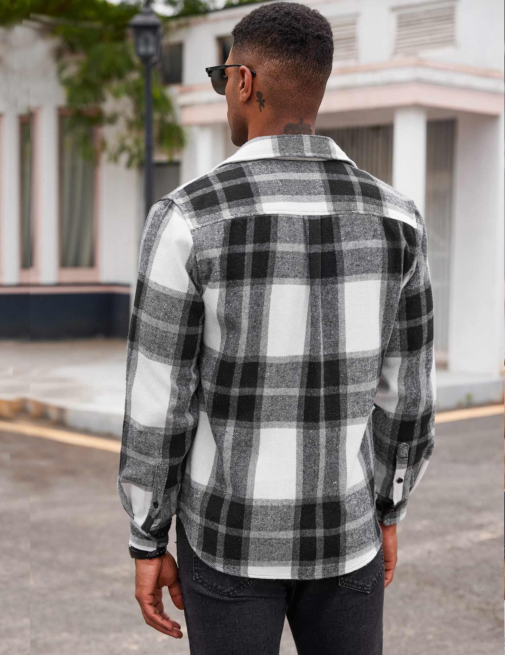 COOFANDY Men's Flannel Shirts Long Sleeve Cotton Plaid Shirt Jacket Casual Button Down Shirt with Pockets