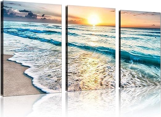 Painting Pictures Canvas Print Wall Art Home Decor Blue Sea Beach Photo Framed