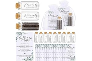 Tanlade 50 Sets Funeral Favors Memorial Seed Big Glass Bottles with Cork Stopper Funeral Prayer Card Celebration of Life Card Bag for Loss of Loved Memorial Service, 0.87x1.97in, No Seed (Leaf)