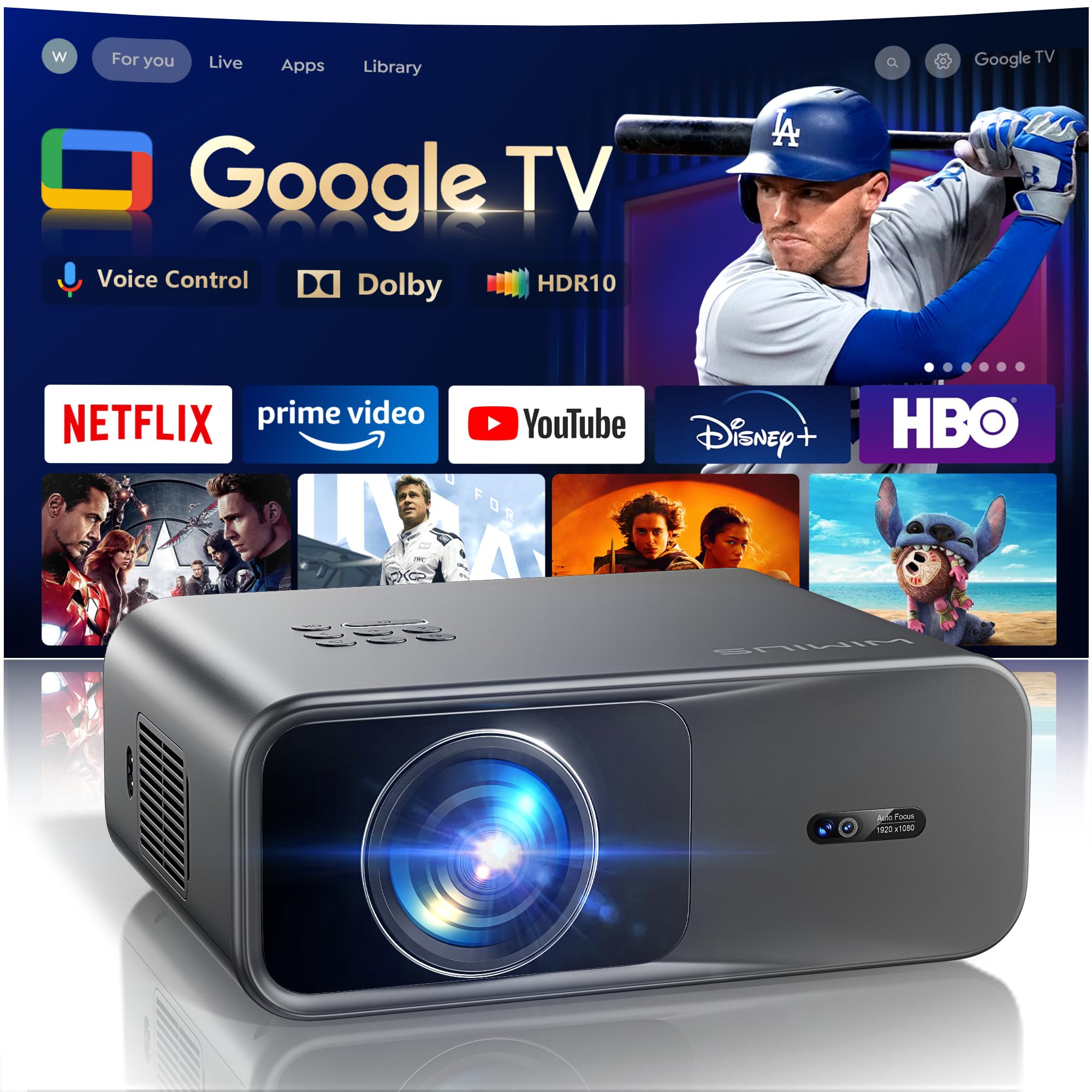 Photo 1 of [Official Google TV]Smart Projector 4K Supported with WiFi & Bluetooth, Built-in Official Apps, GoogIe Voice, Outdoor Movie Projector with DoIby Audio, Auto Focus, Home Theater Proyector WIMIUS G1
