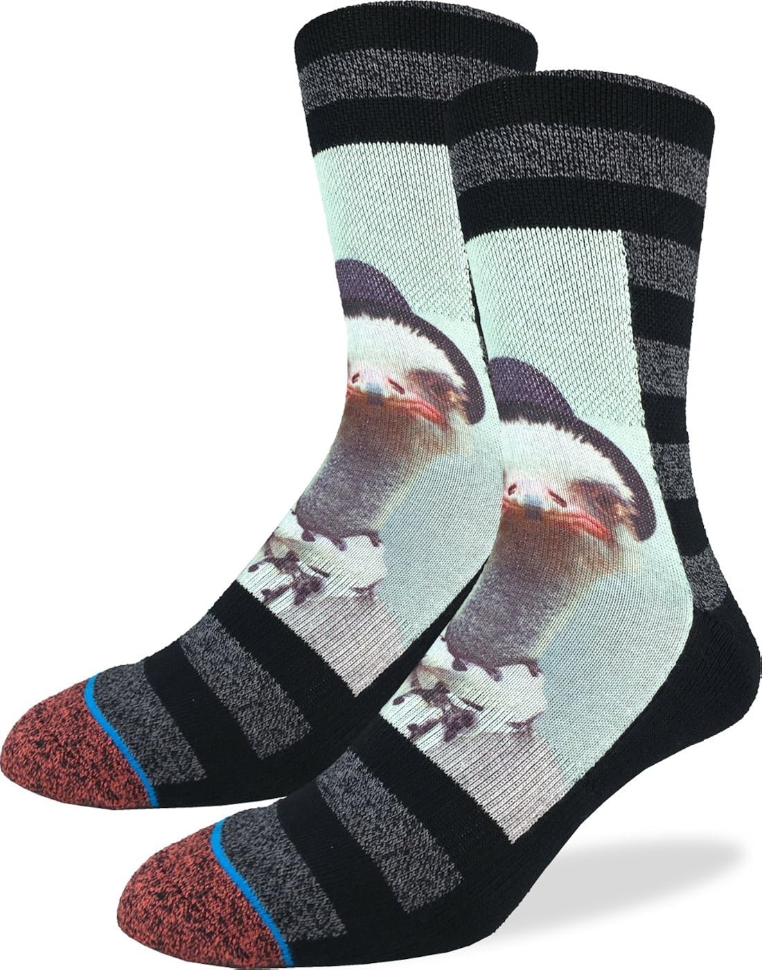 Good Luck Sock Men's Ostrich Mugshot Crew Socks - Black, Adult Shoe Size 8-13