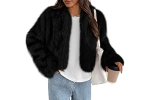 PRETTYGARDEN Womens 2025 Winter Coats Fluffy Cropped Faux Fur Jacket Long Sleeve Open Front Shaggy Outerwear Trendy Clothes
