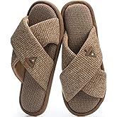 GOEWY Mens Cozy Slippers Cross Band House Slippers with Memory Foam Soft Non-slip Indoor House Shoes Summer Breathable Slipper