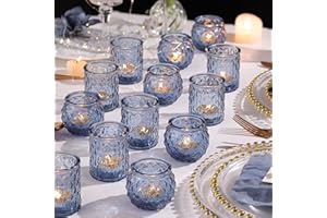 NITIME 12pcs Assorted Blue Votive Candle Holders, Tea Lights Candle Holder for Wedding Decor, Blue Candle Holders for Table Centerpiece, Bridal Shower, Baby Shower Decorations