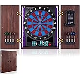 Electronic Dart Board Wooden Cabinet Set, Electric Dart Boards for Adults | Soft Tip Dartboard with Light Strips, Large Cricket Display, Automatic Scoring, 12 Darts, 45 Games &amp; 474 Variations