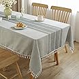 JIALE Tablecloths for Rectangle Tables, Cotton Linen Table Cloth Waterproof Tablecloth Wrinkle Free Farmhouse Dining Table Cover, Soft Fabric Table Cloths with Tassels, Grey, 55" X 120",10-12 Seats