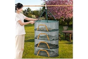 szgwtk Herb Drying Rack 4 Layer Hanging Design with Green Zippers for Dehydrating, Indoor and Outdoor Pruning Shears Included Plants, Seeds, Buds Outdoor, Hydroponics (Green net Bag)
