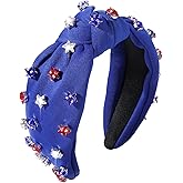 ARATLENCH 4 th of July Headband for Women American Flag Knottted Headband Red White Blue Crystal Star Patriotic Party Favor