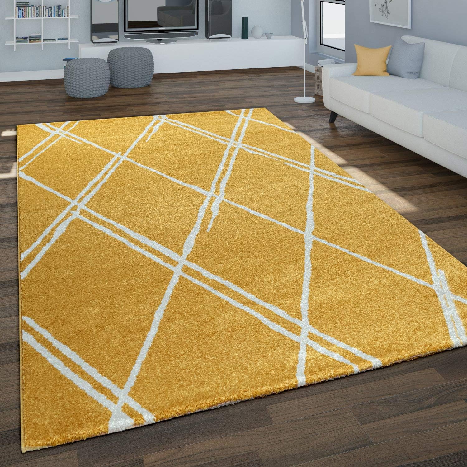 Living Room Rug In Mustard Yellow And Grey Modern Geometric Patterns Size 120x170 Cm Colour Yellow 4 Amazon Co Uk Kitchen Home