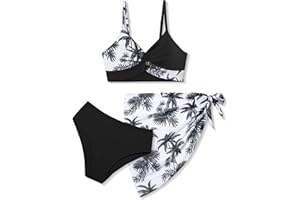 BAVADER Girls Swimsuit, Bathing Suits 3 Piece Tropical Floral Twist Cross Bikini Sets Girls' Swimwear with Cover Up Skirt 7-16T