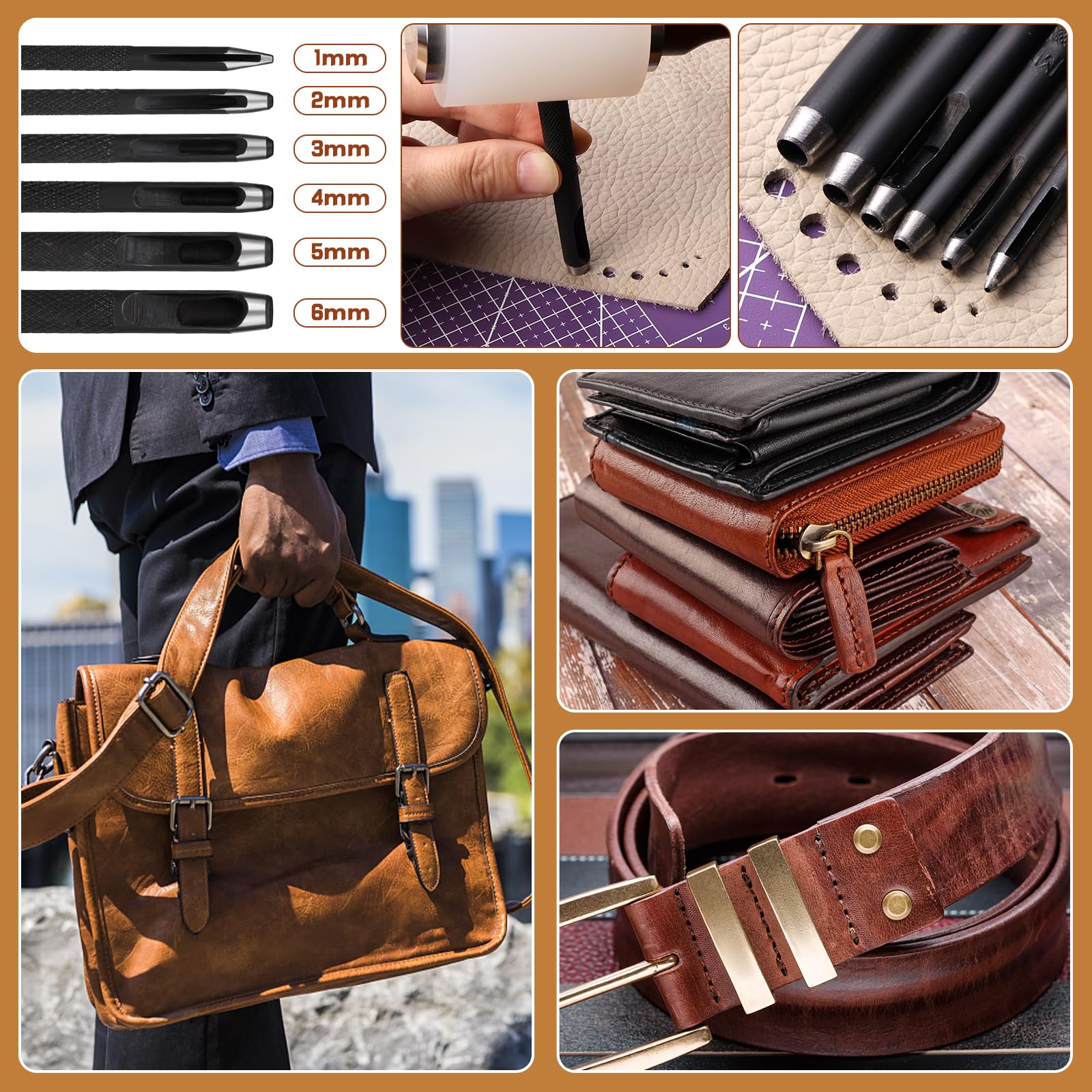 Jupean 458 Pieces Leather Kits, Leather Working Tools, Leathercraft Tools and Supplies with Instruction, Tool Holder, Stamps Set, Prong Punch, Hole Hollow Punch for DIY Craft