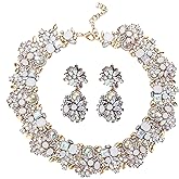 JOERICA Bib Statement Necklace for Women Chunky Choker Necklace and Earrings Set Vintage Rhinestone Statement Necklace Fashion Costume Jewelry for Women