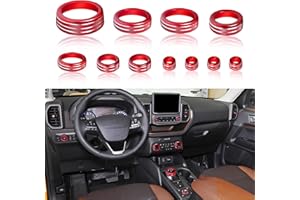 SENSHINE Knob Covers for 2021 2022 2023 2024 Ford Bronco Sport Accessories Aluminum Alloy Air Conditioner, Vent, Headlight Contorl Volume Tune Ring 4WD Knob Gear Shift Switch Button Covers 11Pcs (Red)