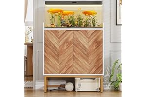 kepptory 20-29 Gallon Fish Tank Stand with Storage and 2 Doors, Mid-Century Modern Aquarium Stand with Golden Metal Base, Wood Heavy Duty 30 Gallon Fish Tank Stand with Adjustable Shelves, White