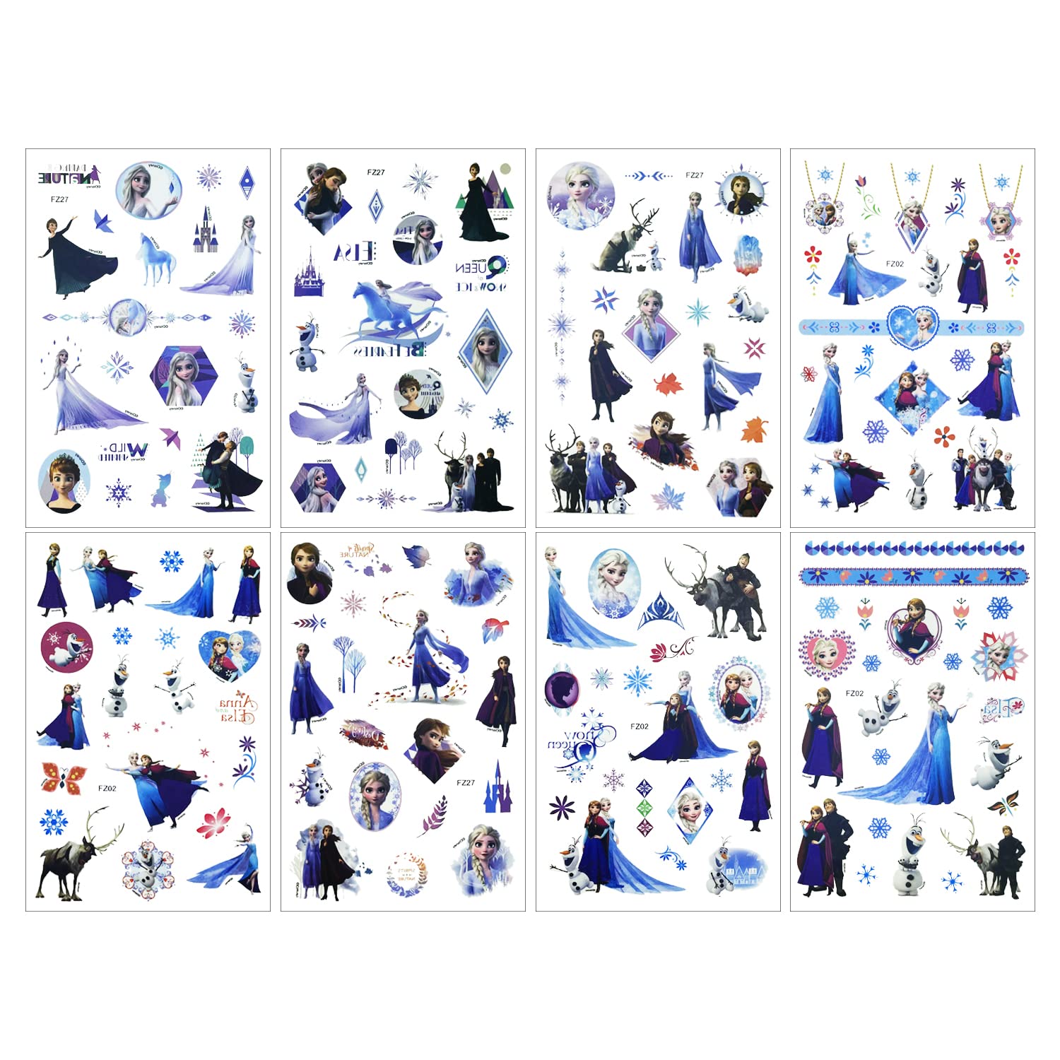 8 Sheets Frozon Temporary Tattoo, 150+pcs Fake Waterproof Temporary Tattoo Frozen Sticker for Teens Birthday Party Bags Fillers Favors Supplies Gifts Goodies Decoration