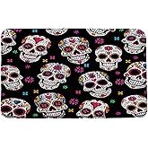 HWSSHW Sugar Skull Bath Mat Halloween Gothic Skeleton Floral Mexican Day of The Dead Horror Boho Flower Microfiber Memory Foam Bathroom Decor Rugs for Kitchen Bedroom