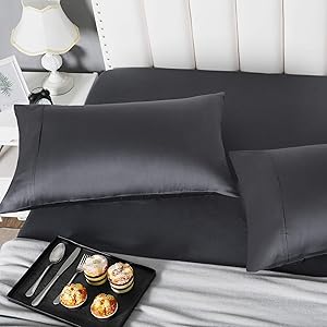 Oubonun Tencel Pillowcase for Hair and Skin, Silk Like Pillowcase 2 Pack, Hypoallergenic Organic Natural Material, Cooling Ultra Soft Pillow Cases Set of 2 (Dark Grey, King Size 20x40 inches)