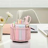 EXERZ Desk Organiser 360° Rotation 5 Compartments Light Pink Pen Holder view 3