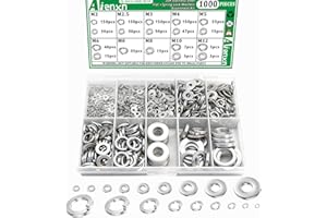 Aienxn 1000PCS Spring Lock Washers Assortment Kit, 9 Metric Sizes -M2, M2.5, M3, M4, M5, M6, M8, M10, M12, 304 Stainless Steel Washers for Bolts Screws, Split Lock Washer Set