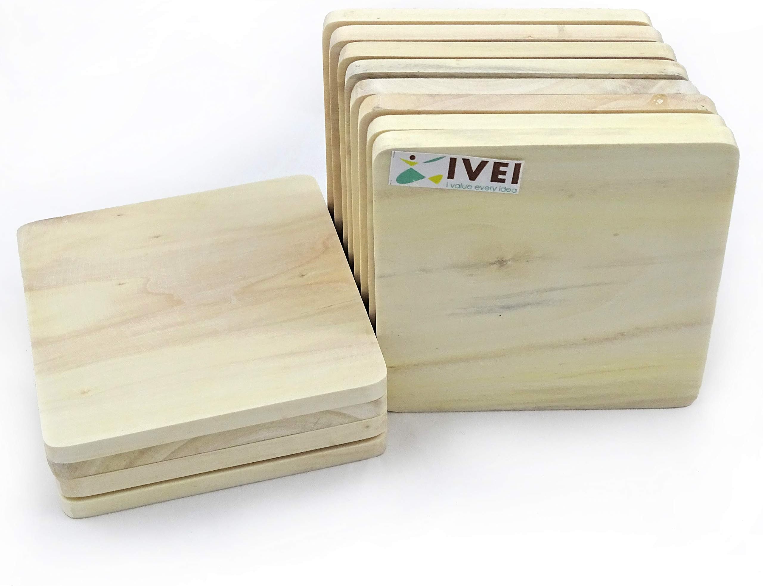 IVEI DIY Square Sheet Craft Plain Wooden Coasters (3.25 in X 3.25 in) -Set of 12