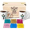 Thoughtfully Gourmet, Christian Prayer Tea Gift Set, Includes 30 Teas in 6 Flavors with Bible Verses & 2 Religious Mugs in Premium Wooden Box