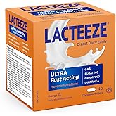 Lacteeze Ultra Orange Flavored Caplets - Fast Relief from Lactose Intolerance Symptoms - 9000 FCC Lactase Units, Chewable Tab
