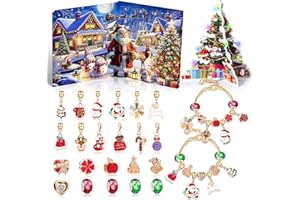 2025 Christmas Advent Calendar Bracelets, 24 Days DIY Jewelry Making Kit with 22 Charm Beads and 2 Adjustable Bracelets, Xmas