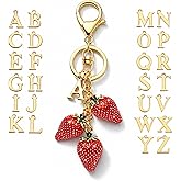 VITITRAN Initial Letter Strawberry Keychain, Cute Gold Personalized Charm for Bags Purses Backpacks, Girls and Women Gifts