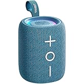 Tribit Portable Bluetooth Speaker StormBox Mini+, 12W Shower Speaker with 360°Surround Sound, 12H Playtime, Custom EQ, BT5.4, IPX7 Waterproof, RGB Lights, Type-C, AAC/SBC, TWS, Party/Beach/Gift (Blue)