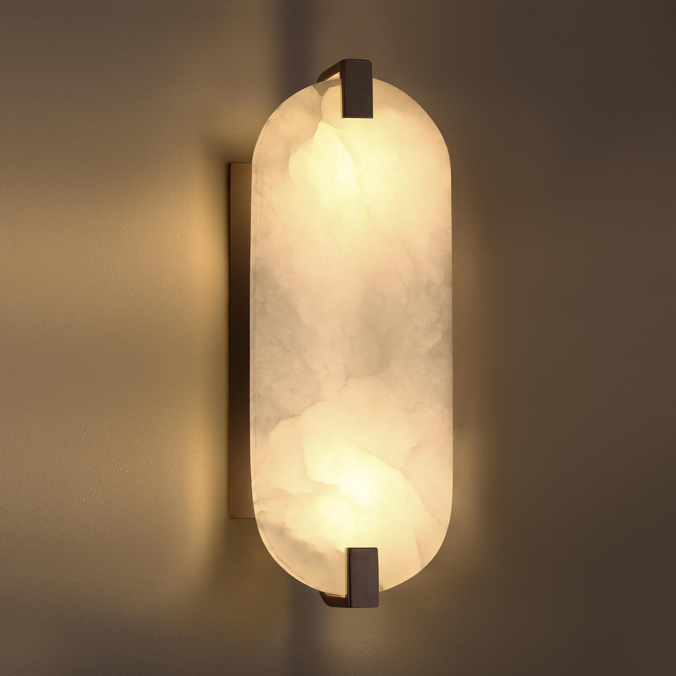 Photo 1 of Dolaimy House 2 Light 12.7" Round Natural Oval Alabaster Bathroom Wall Sconce Modern Concise Style Wall Light Fixture,Oil Rubbed Bronze Finish for Bedroom Hallway Bedside Living Room