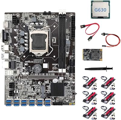 Nicfaky B75 ETH Mining Motherboard 12x USB3.0 G630 CPU 128G SSD Risers