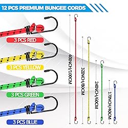 Veppak-Bungee Cords with Hooks, 12 Pack Elastic