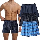 Cinvik Cotton Boxers Shorts Mens Stretch Knit Boxer Shorts Solid Underwear Plaid Striped Cotton Sleep Short Tartan