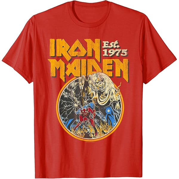 Amazon.com: Iron Maiden - Vintage Beast Circle White T-Shirt