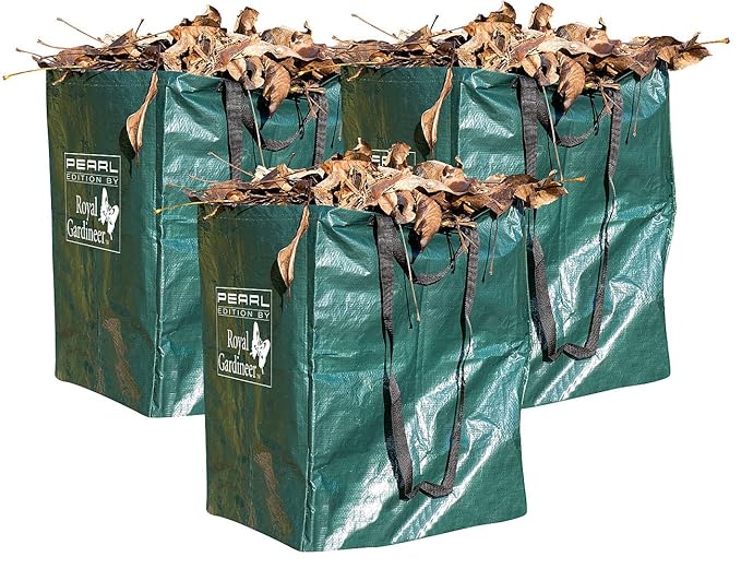 Royal Gardineer Gartenabfallsack: 3er-Set Gartensäcke für Laub & Co, bis 120 Liter & 25 kg, rechteckig (Laubsack)