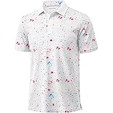 MAGCOMSEN Mens Golf Shirt Short Sleeve Dry Fit Moisture Wicking Golf Polos Casual Performance Print Collared Shirt Men