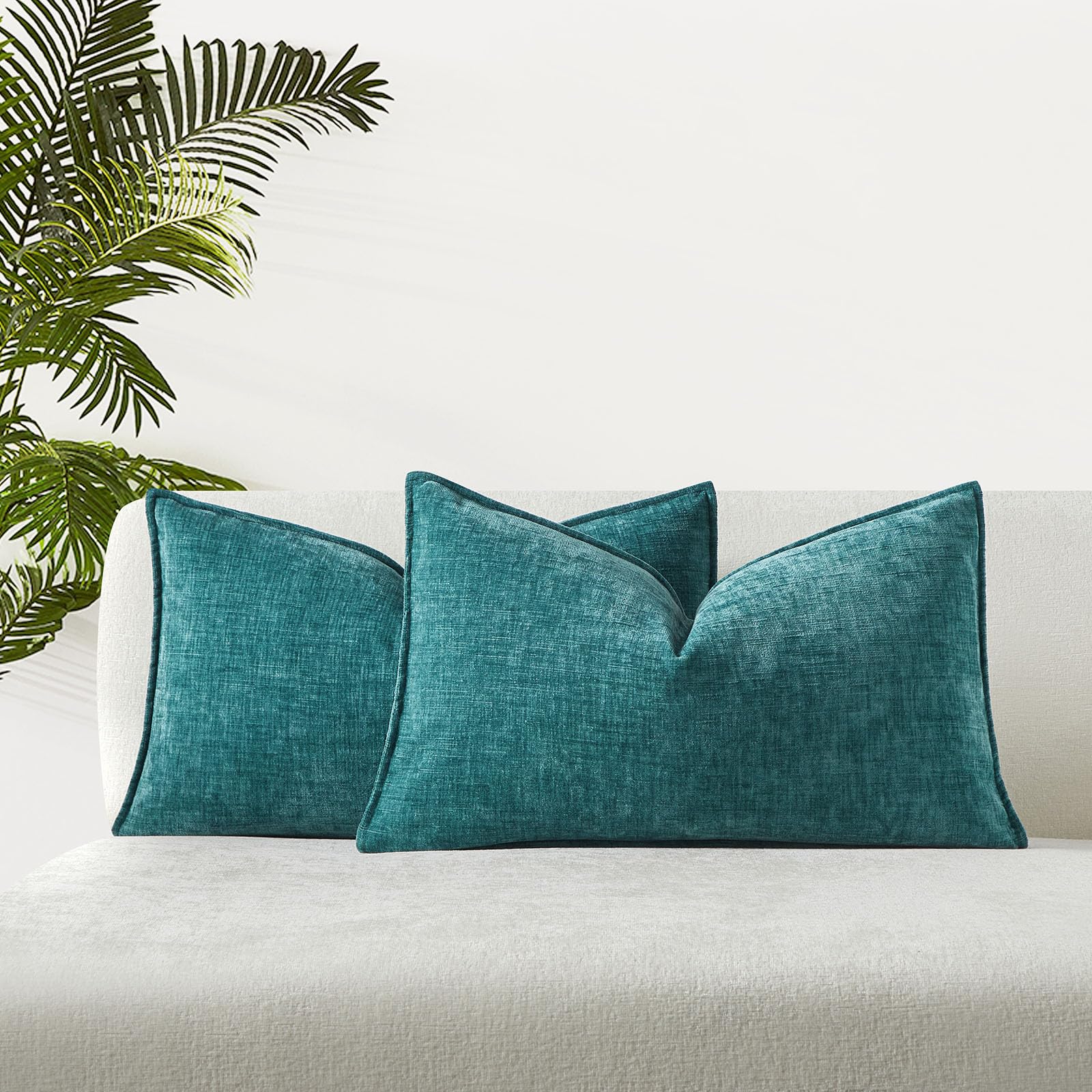 Photo 1 of JUSPURBET 12x20 Throw Pillow Covers Set of 2 Decorative Pillow Covers for Couch Sofa Bed Cozy Chenille Lumbar Cushion Covers Cases with Invisible Zipper for Living Room Home Decor,Turquoise