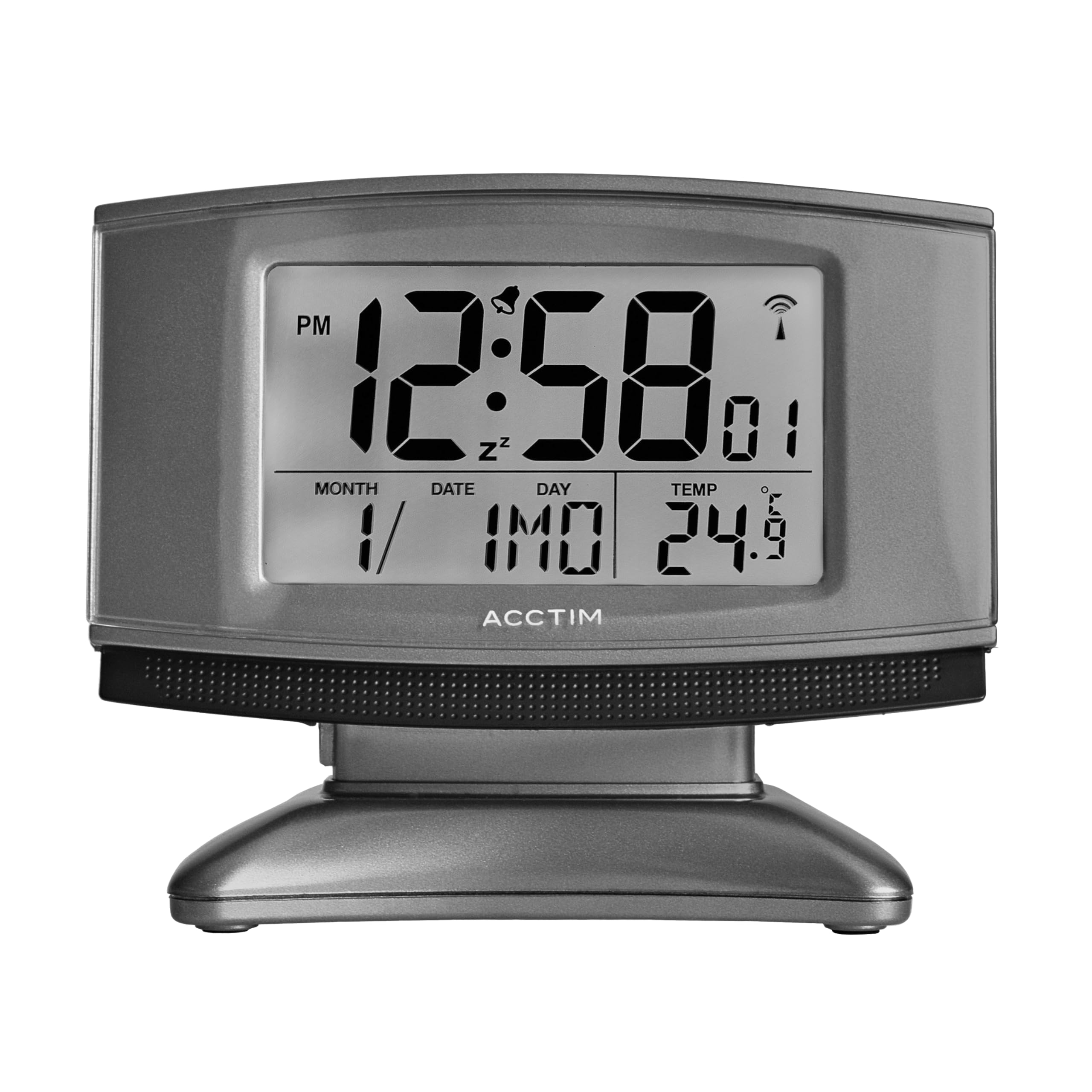 Acctim Cuba Digital Alarm Clock Radio Controlled Smartlite® Crescendo Alarm Date & Temperature Display Titanium/Black