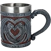 alikiki Medieval Double Dragon Coffee Mug - 15.8oz Valentines Game Mug of Throne Dungeons and Dragons Gift for Men Women Wedding Stainless Steel DnD Cup Dragon Collector Themed Party Decorations