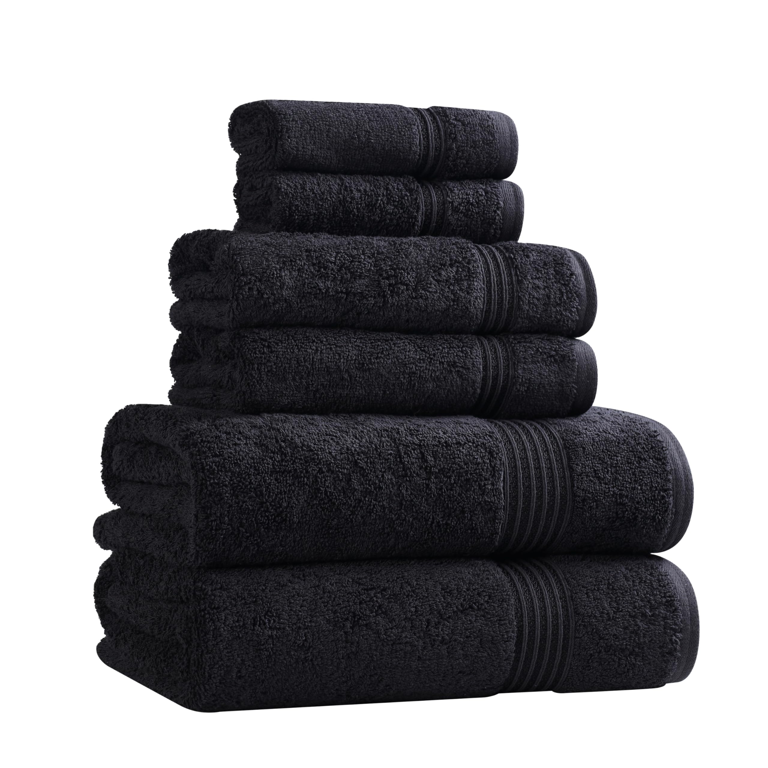 View 1 of *** PARTIAL SET *** Superior Egyptian Cotton 6-Piece Towel Set, Bathroom Essentials, Towels For Bathroom, Apartment, Airbnb, Guest Bath, Face, Hand, Bath Towels, Washcloths, Absorbent, Fast Drying, Black