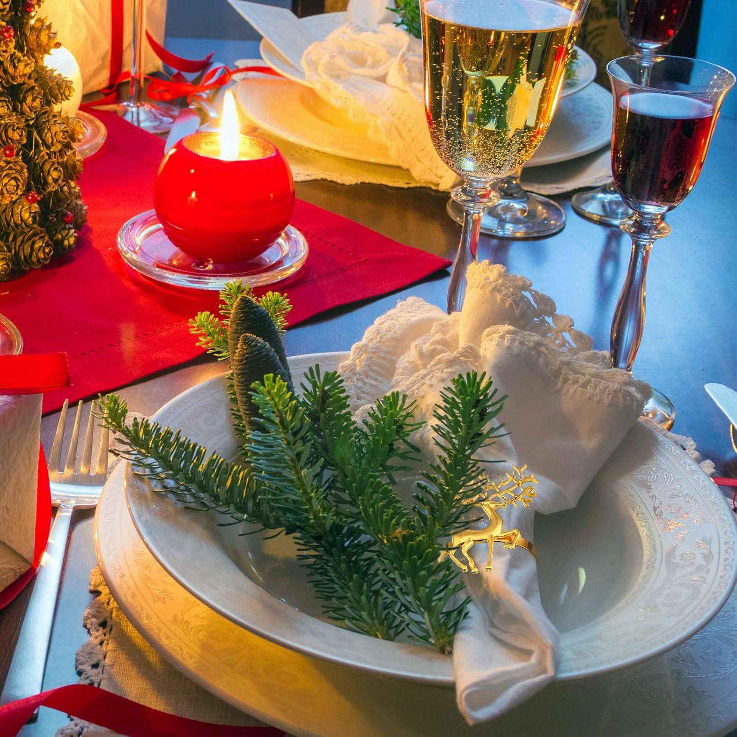 Christmas Napkin Rings Holders 6 Pieces Deer Napkin Rings for Christmas Dinners Parties, Table Decoration, Wedding Adornment for Christmas and Home Kitchen Dining Table Linen Accessories (Gold): Home & Kitchen