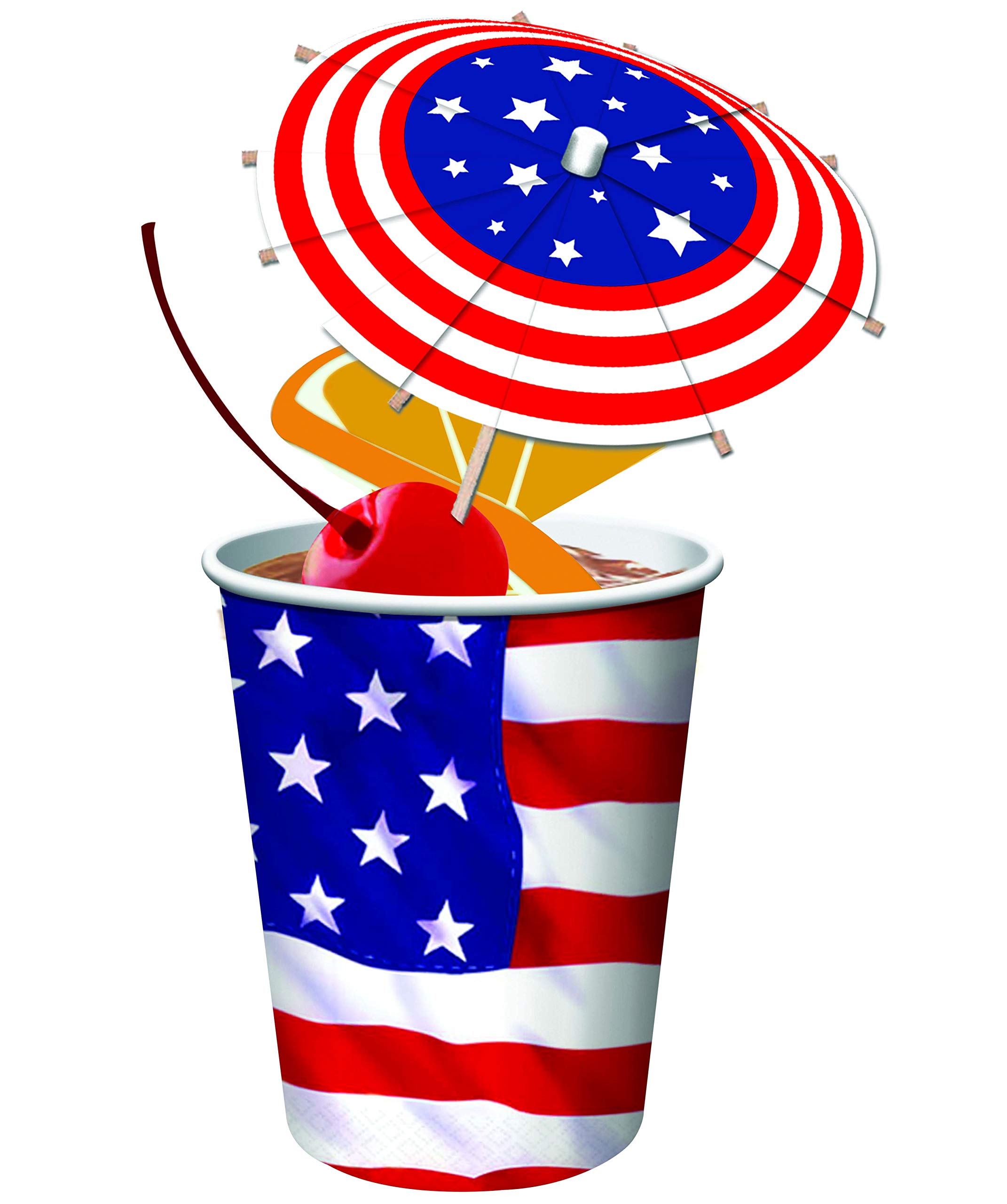 Blue, Red, & White USA Drink Umbrella, 1 Pc. - Vibrant Design, Perfect for Patriotic Parties, Celebrations, BBQs, Holidays, & More